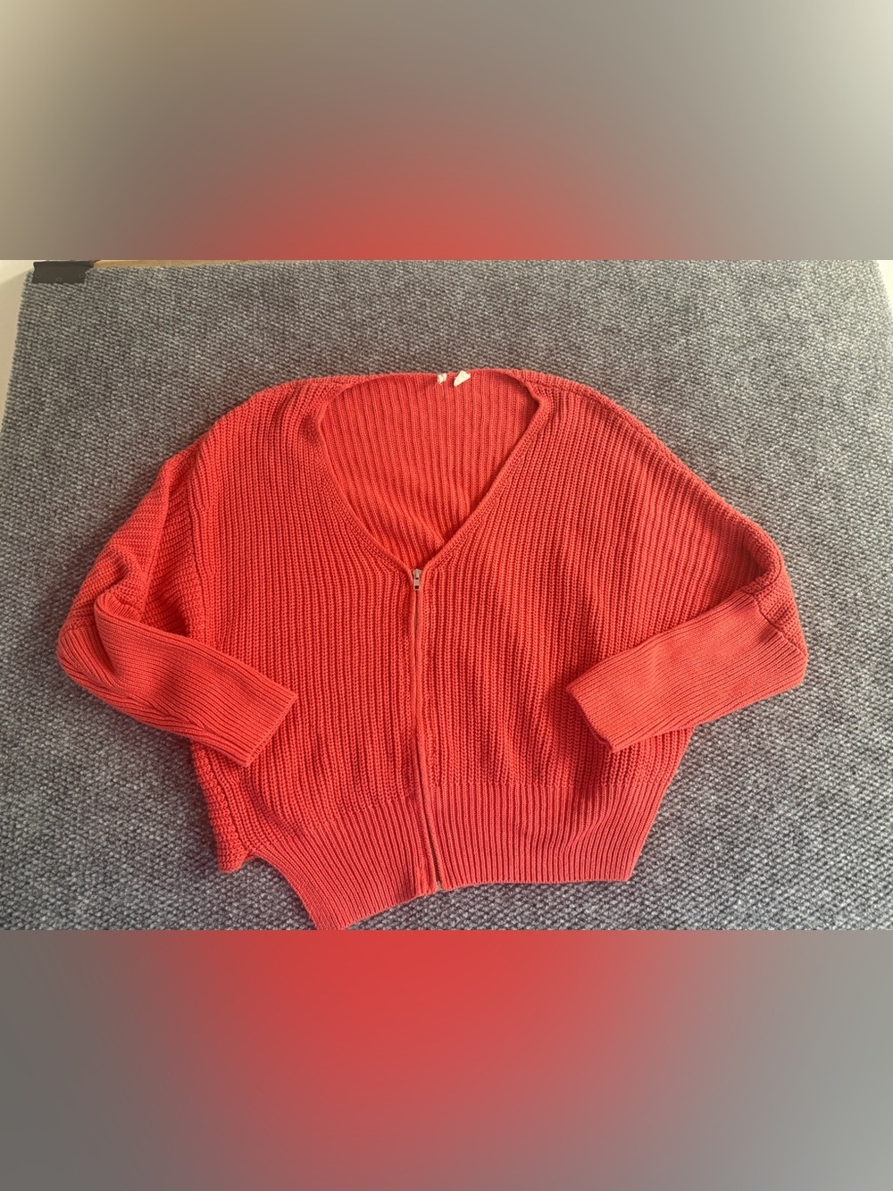 Moth Anthropologie Cropped Zip Up Ribbed Cardigan Sweater Red L 100% Cotton